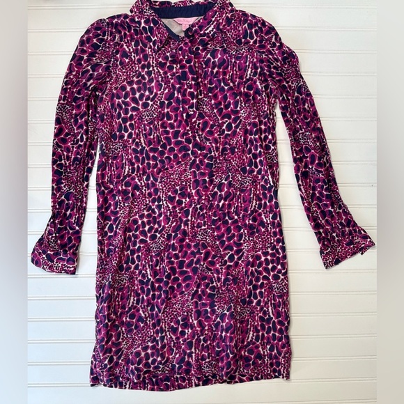 Lilly Pulitzer Davie Hollyhock Gigi Giraffe Print Shirt Dress 0. 977 - Picture 1 of 3